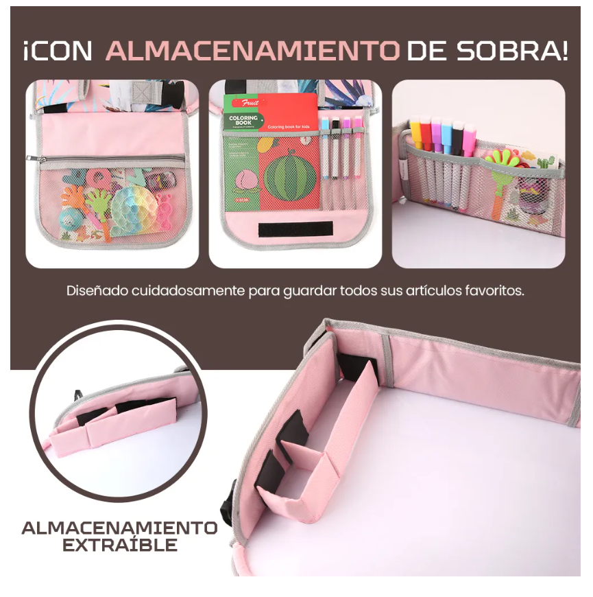 Foto 7 pulgar | Mesa Multifuncional Para Coche Con Bandeja De Viaje Niños Rosa