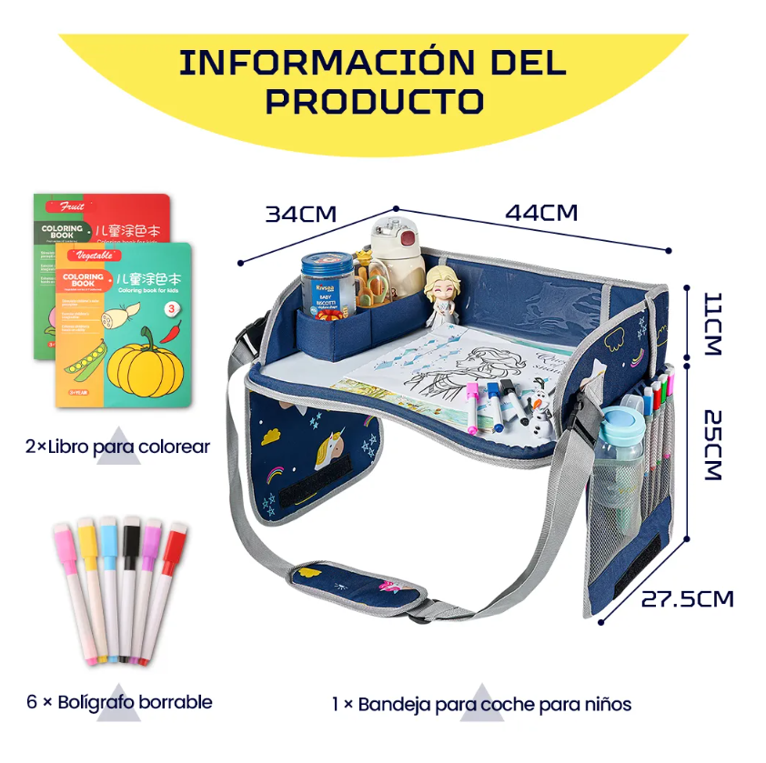 Foto 2 | Mesa Multifuncional Para Coche Con Bandeja De Viaje Niños Color Azul