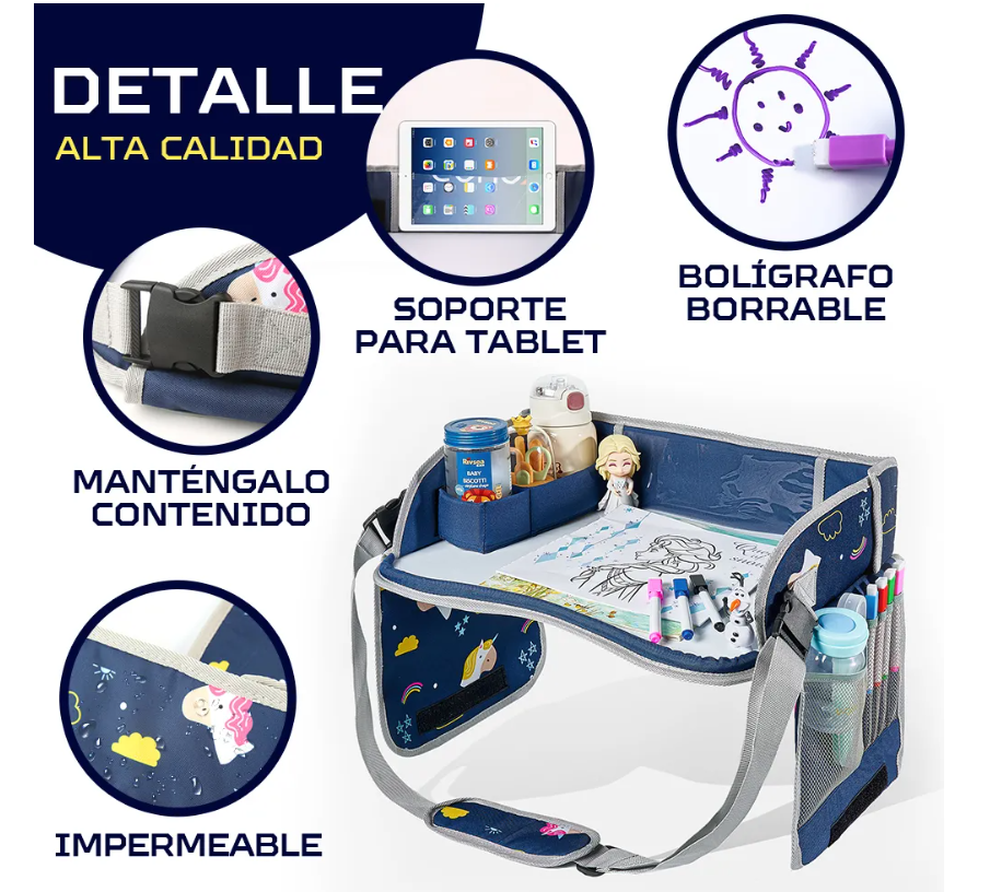Foto 4 pulgar | Mesa Multifuncional Para Coche Con Bandeja De Viaje Niños Color Azul