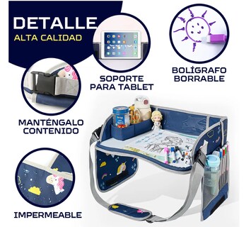 Foto 3 | Mesa Multifuncional Para Coche Con Bandeja De Viaje Niños Color Azul