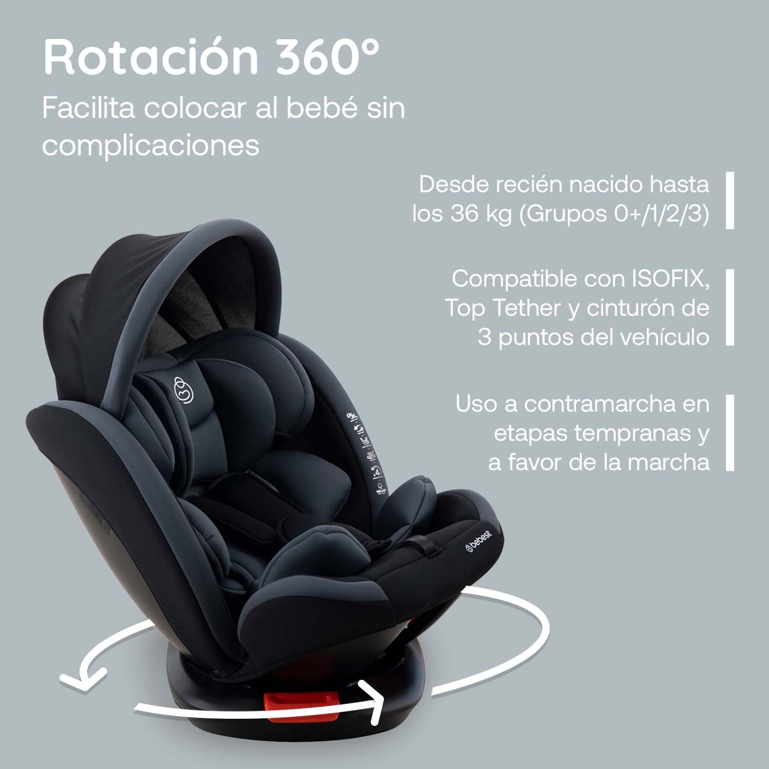 Foto 4 pulgar | Silla para Auto Bebesit Rio Giro 360° Isofix Reclinable