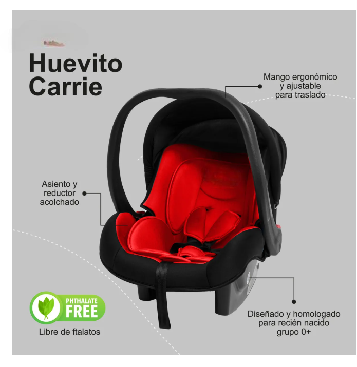 Foto 3 pulgar | Autoasiento Para Carro  Huevito Porta Bebe Carrie Carrie Rojo