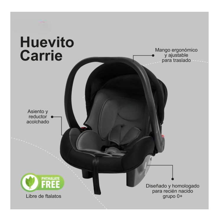 Foto 3 pulgar | Autoasiento Para Carro  Huevito Porta Bebe Carrie Carrie Negro