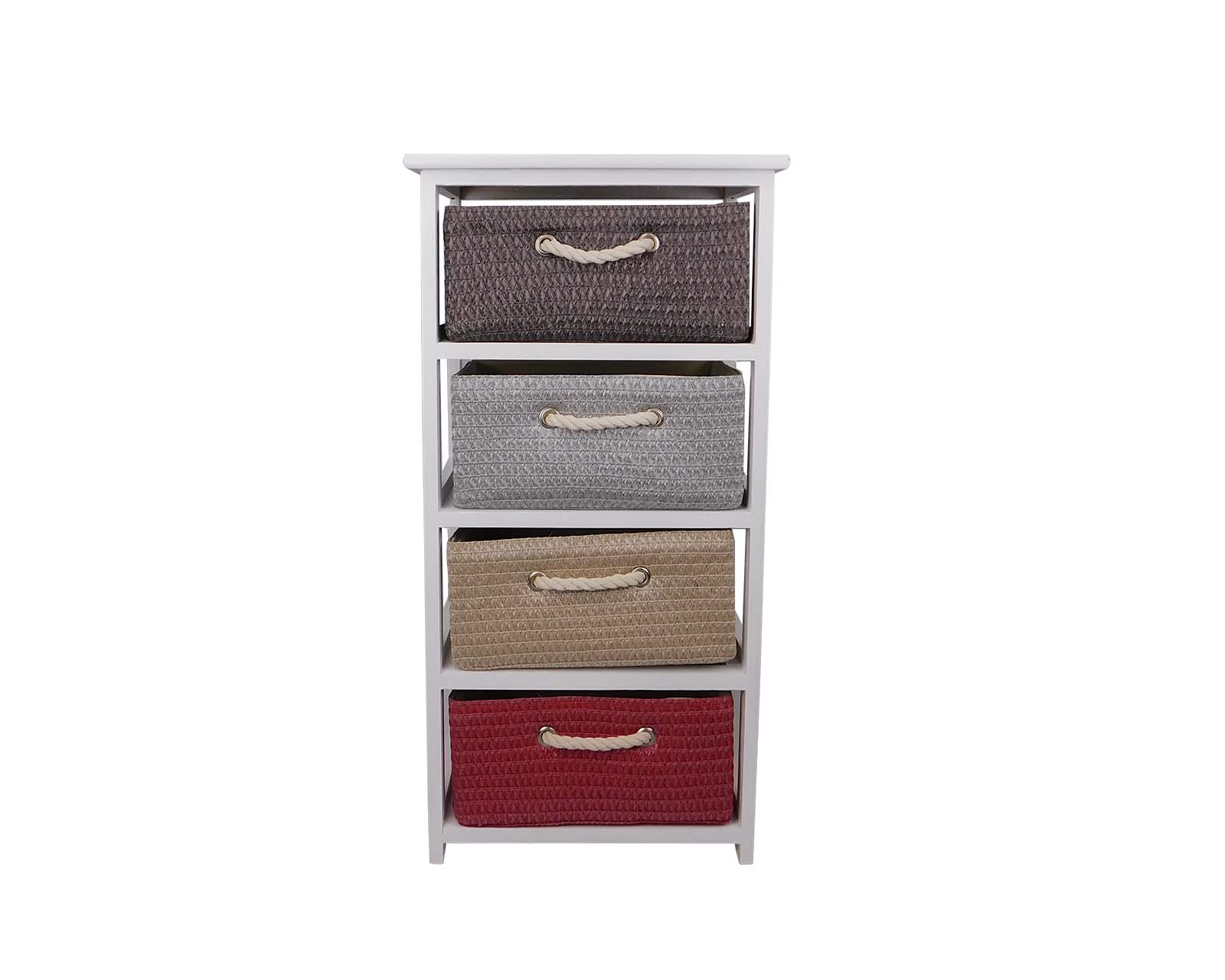 Mueble Organizador con 4 Cajones Good & Good M21-MO0001 color Blanco de Rattan/Tela