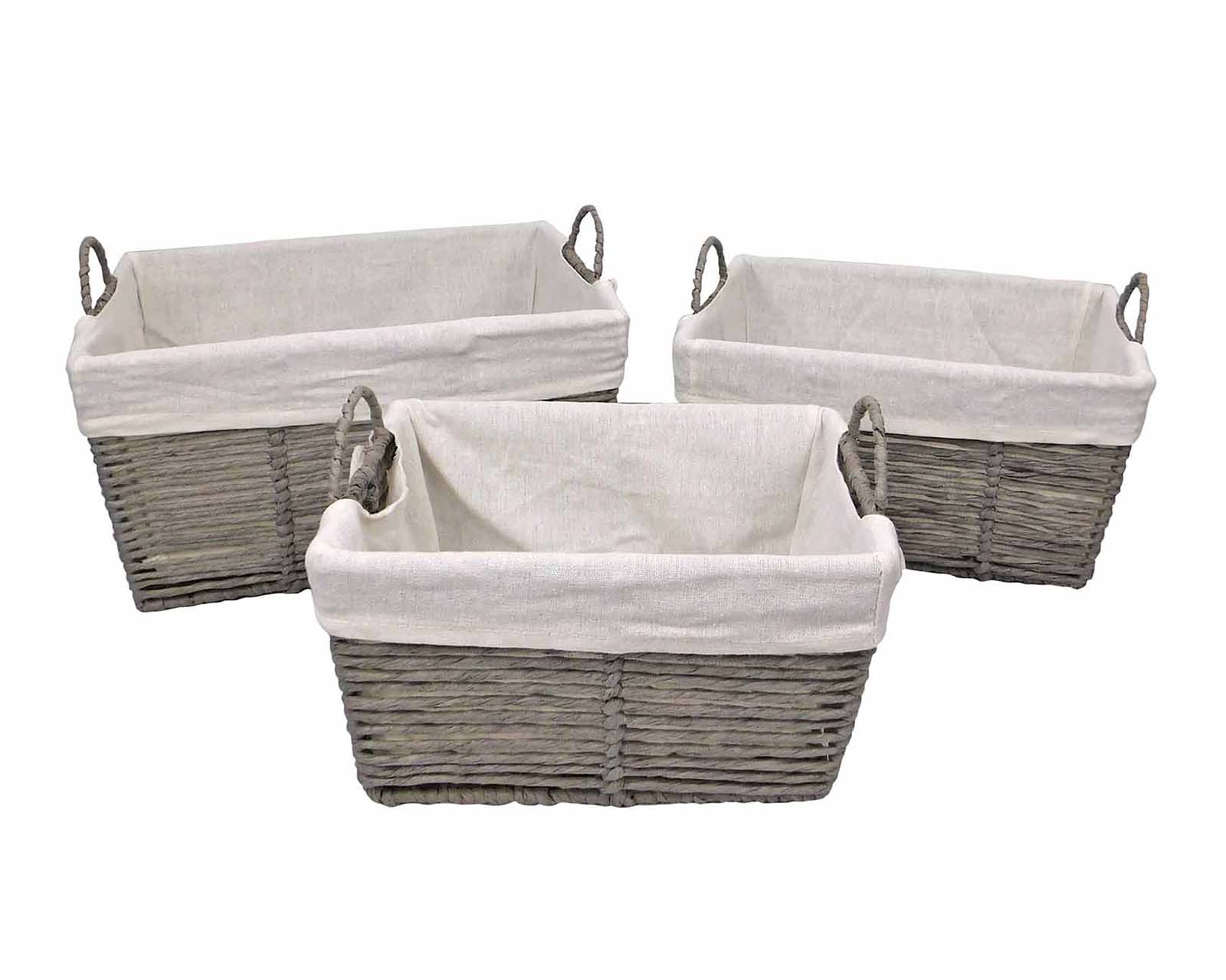 Set 3 Canastas Good & Good M21-CO0004 color Gris de Rattan/Tela