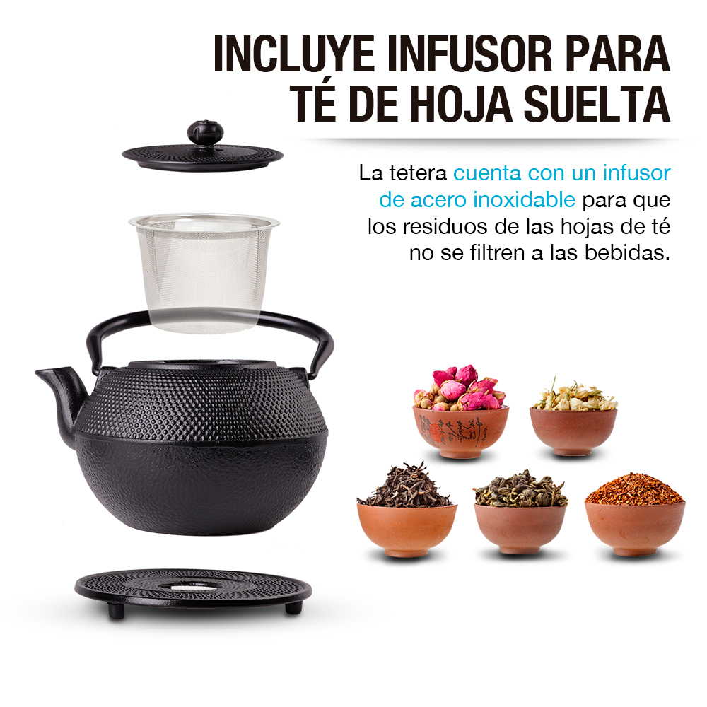 Foto 6 pulgar | Tetera Japonesa de Hierro Fundido 1.2 l Redlemon 80252 Negro