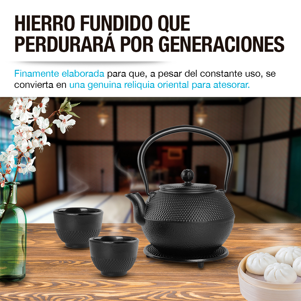 Foto 7 pulgar | Tetera Japonesa de Hierro Fundido 1.2 l Redlemon 80252 Negro