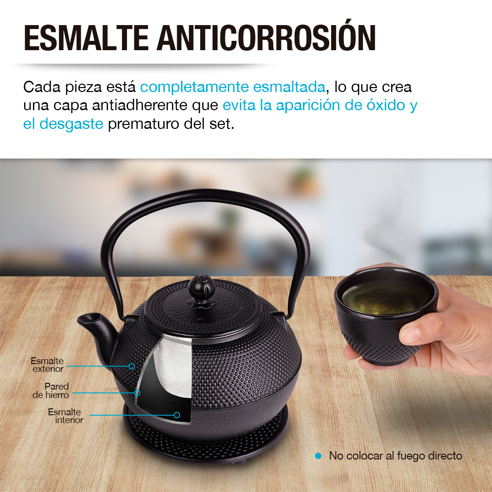Foto 8 pulgar | Tetera Japonesa de Hierro Fundido 1.2 l Redlemon 80252 Negro