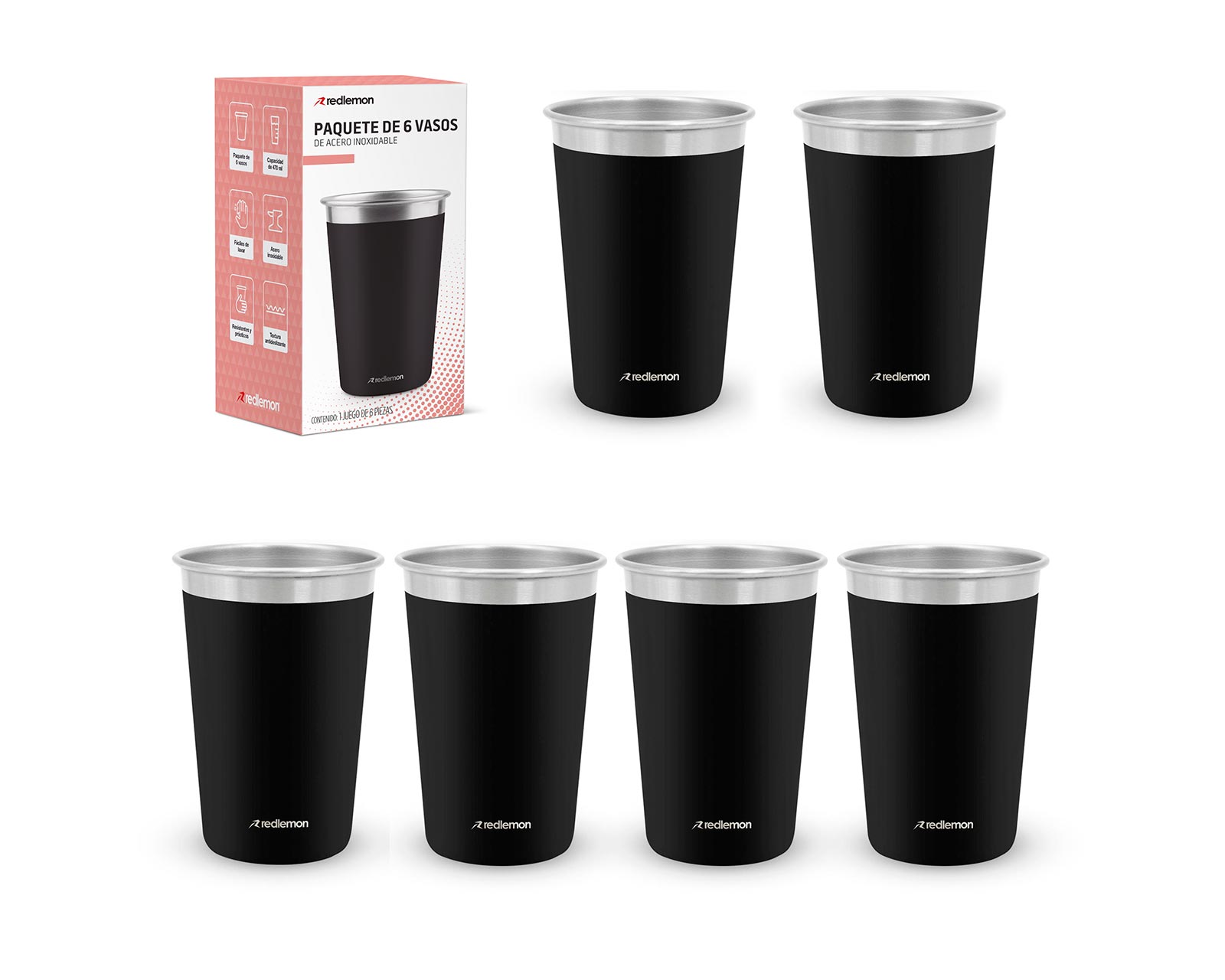 Vasos de Acero Inoxidable 470 ml Redlemon 80398 Negro