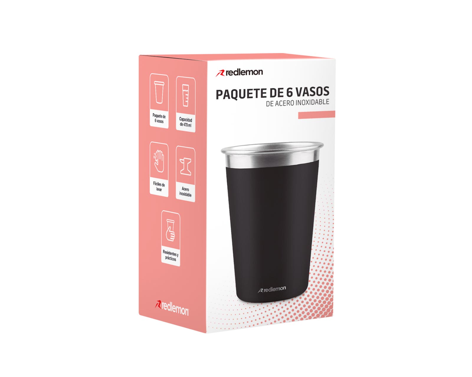 Foto 4 pulgar | Vasos de Acero Inoxidable 470 ml Redlemon 80398 Negro