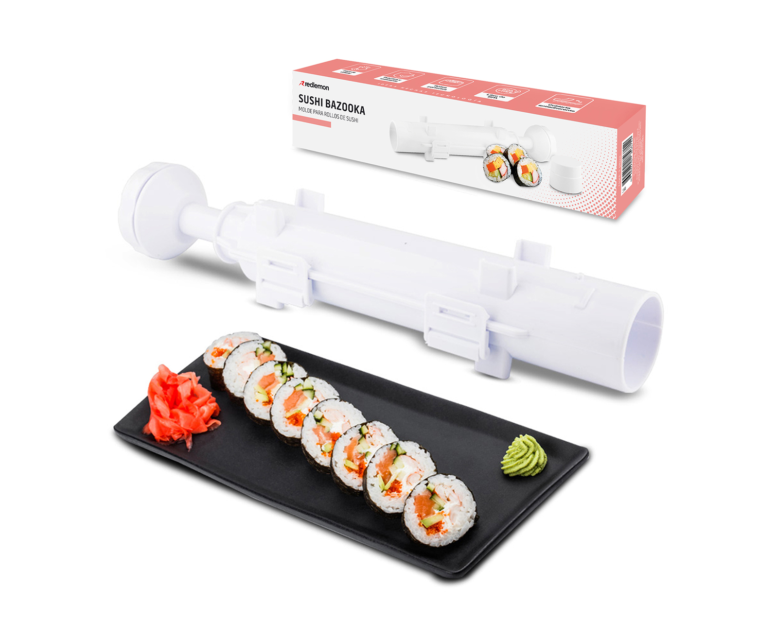 Molde para Hacer Rollos de Sushi Redlemon 77839 color Blanco Fácil de Utilizar y Resistente