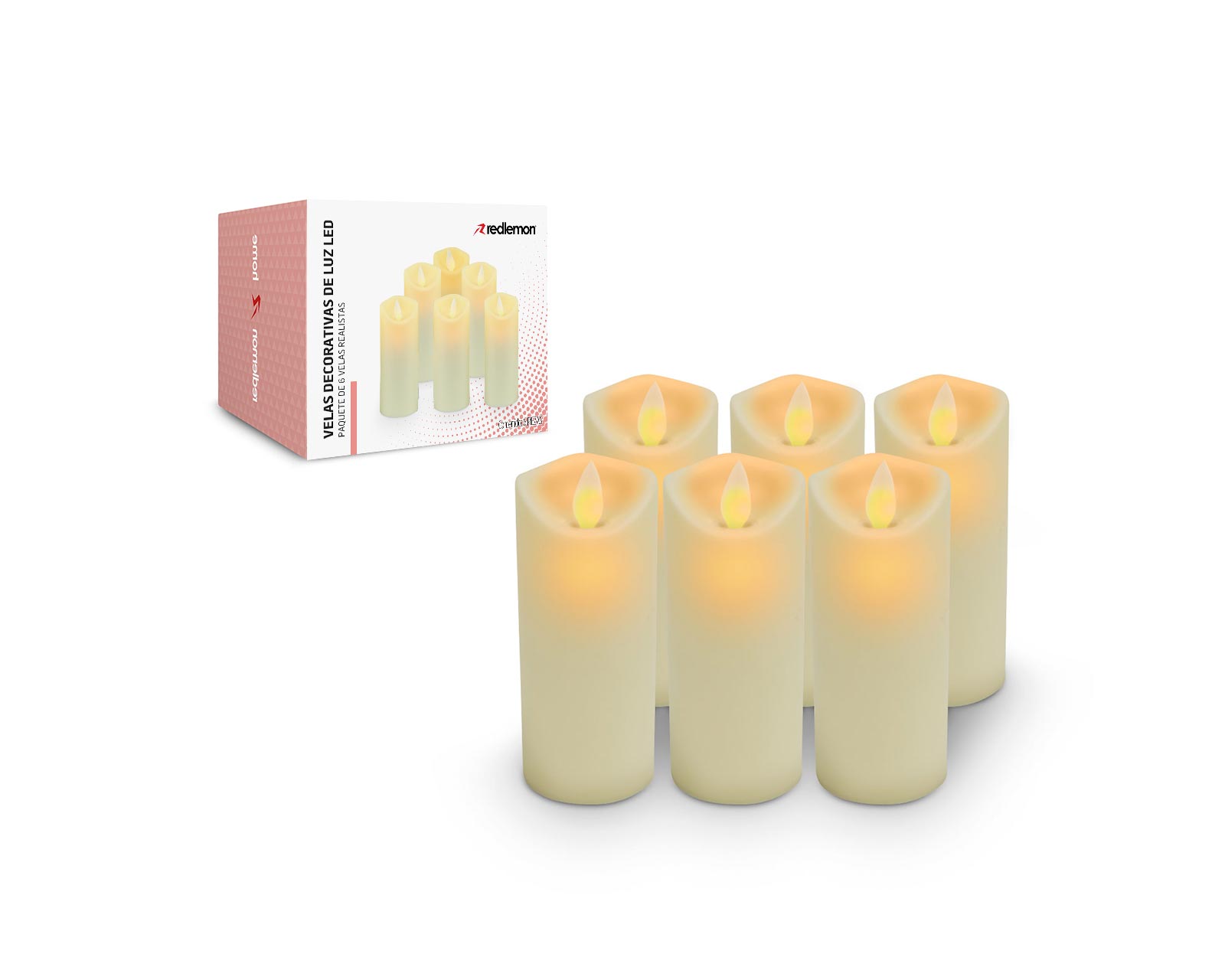 Paquete de Velas Led Redlemon 79273 color Blanco Largas de Pilas Flama Realista de 6 Piezas