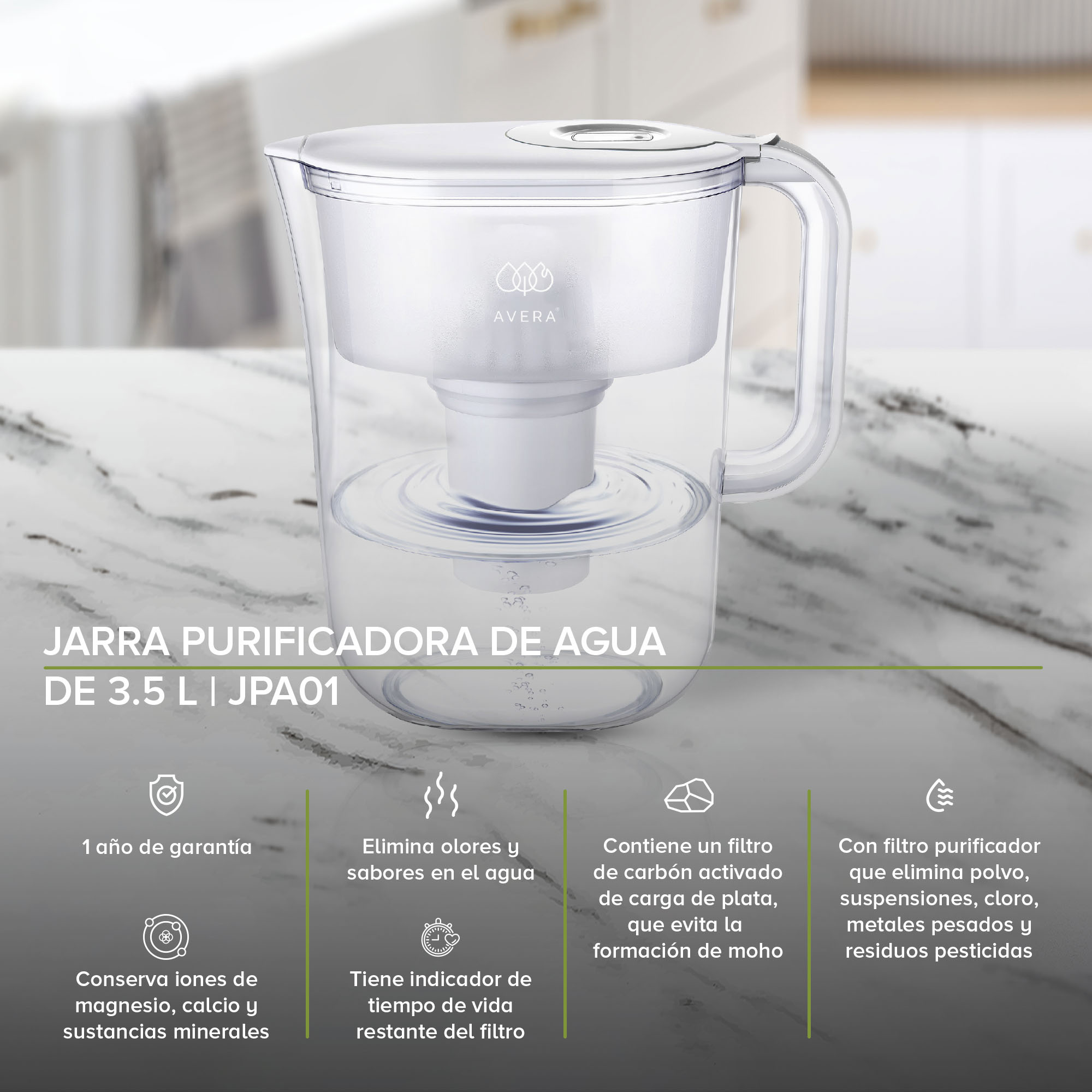 Foto 3 pulgar | Jarra Purificadora de Agua Avera Frjpa01 color Blanco de 3.5 l Carbón Activado