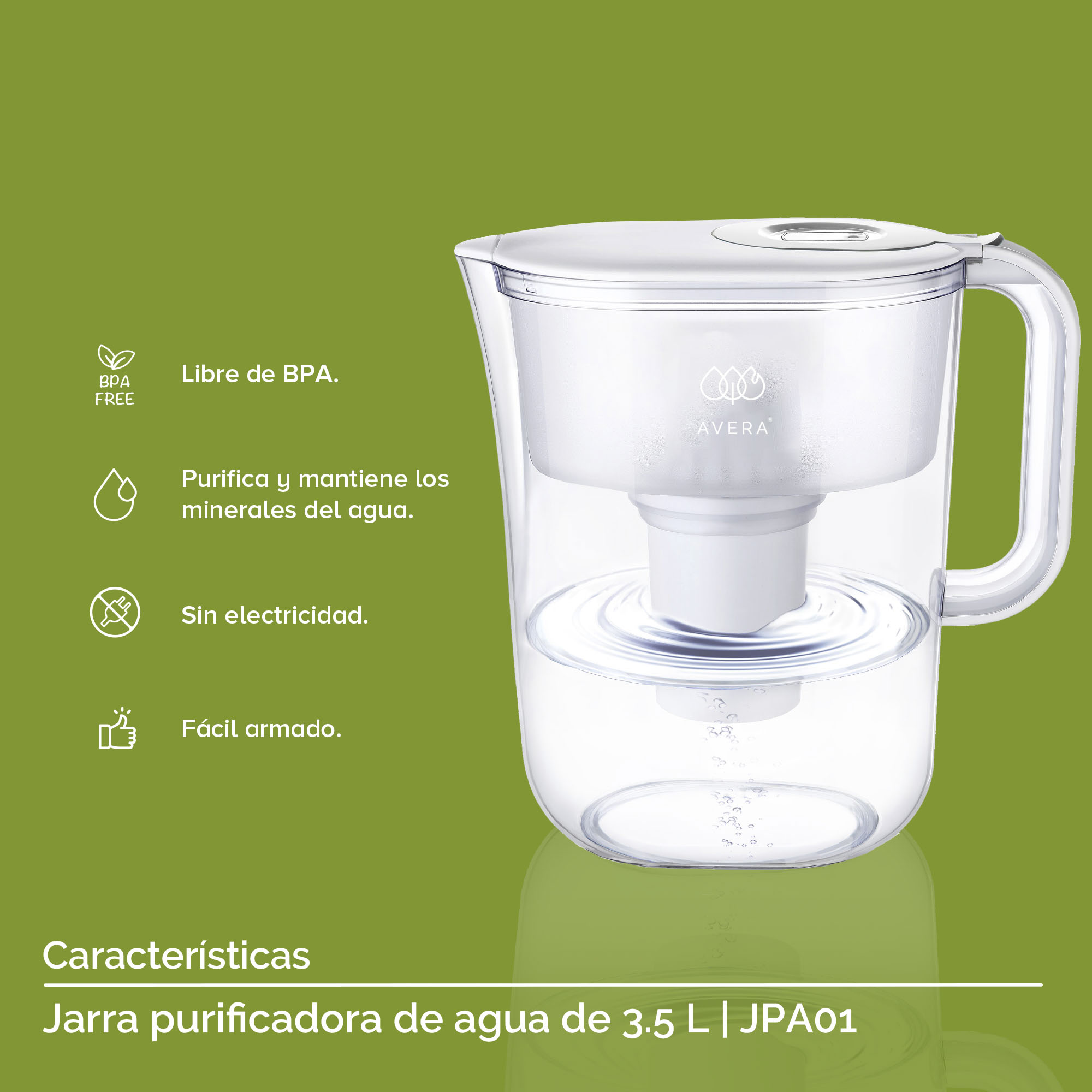 Foto 5 pulgar | Jarra Purificadora de Agua Avera Frjpa01 color Blanco de 3.5 l Carbón Activado