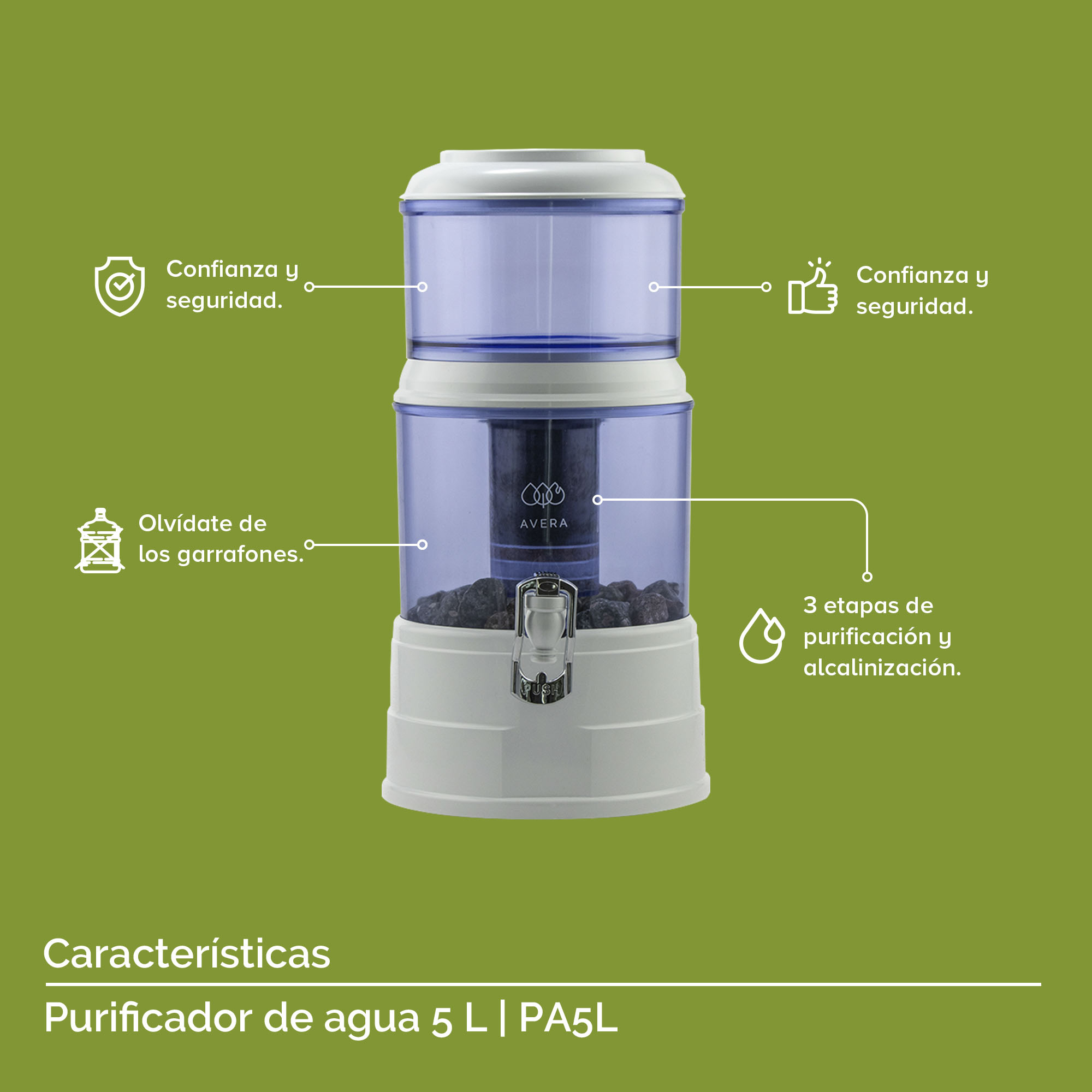 Foto 5 pulgar | Purificador de Agua Avera Pa5l color Blanco de 5 l con 3 Etapas de Purificación Carbón Activado