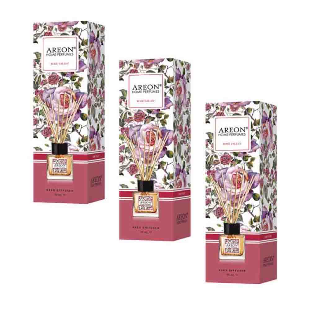 Difusor Areon BHP09-3PK color Rosa Ambientador Varillas 50 ml Aroma Rose Valley Pack 3