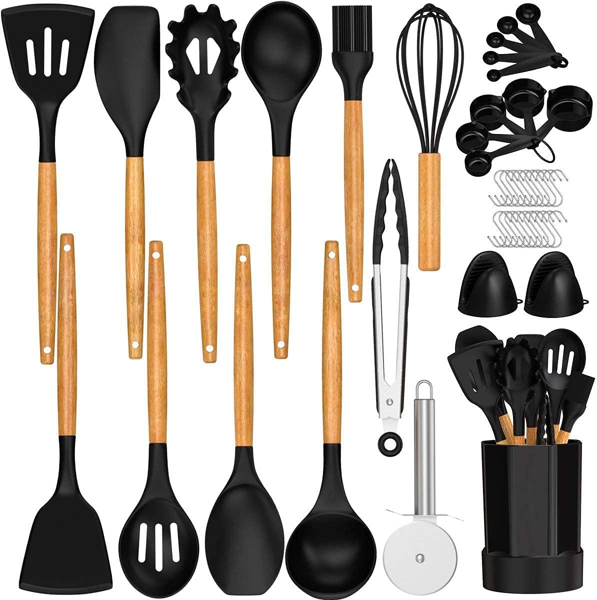 Utensilios de Cocina U Chef Juego Integral de Espátulas/Cucharones/Pinzas/Medidores de Madera