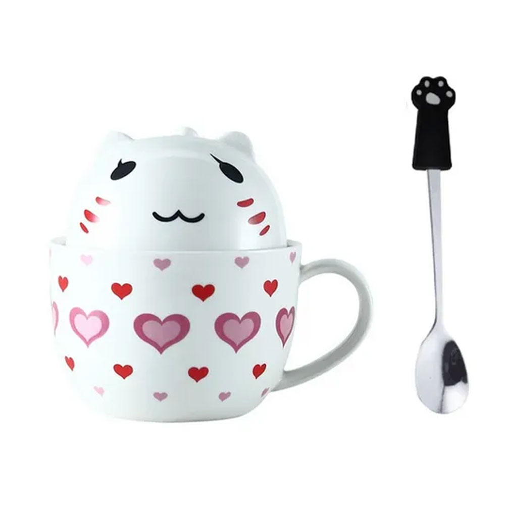 Foto 2 pulgar | Taza Doble y Cuchara de Gatito Happyware 10086d color Blanco