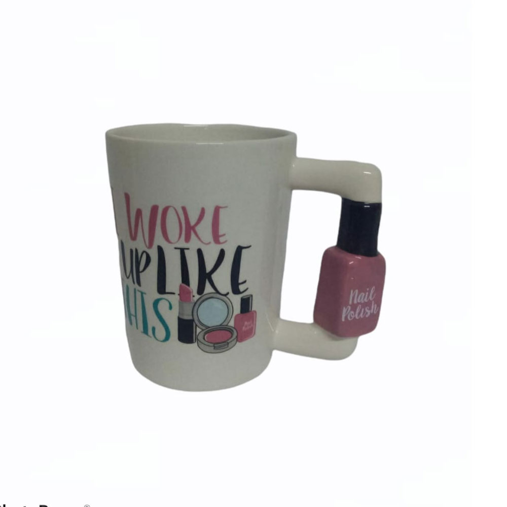 Taza con Mango Happyware en Forma de Barniz Esmalte Blanco