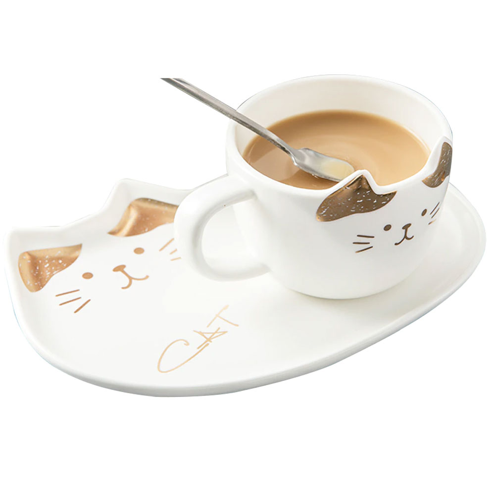 Foto 2 | Set de Taza y Plato de Cerámica Happyware en Forma de Gato con Cuchara color Blanco