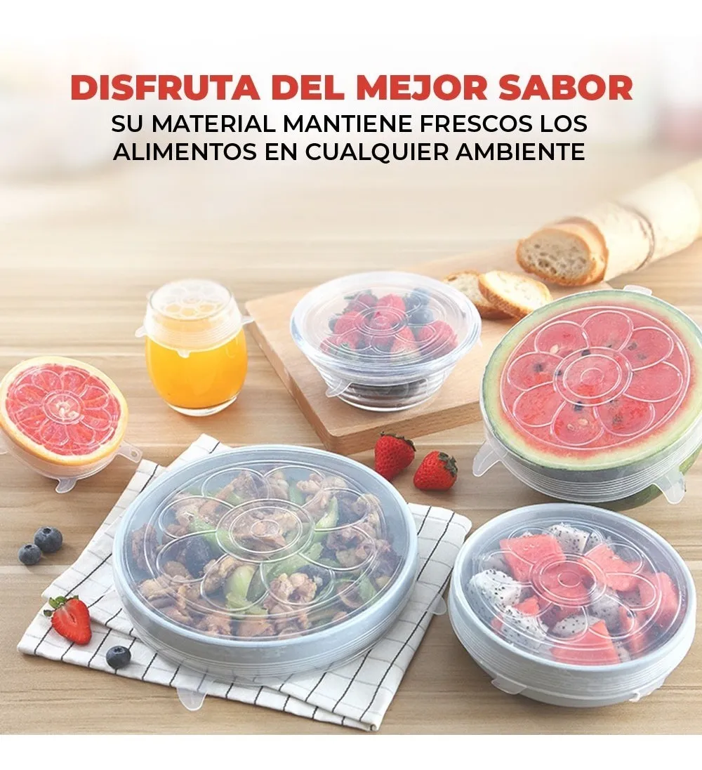 Foto 2 | Paquete de 6 Tapas Malubero Transparente de Silicón Flexible Hermética Reutilizables y Elásticas