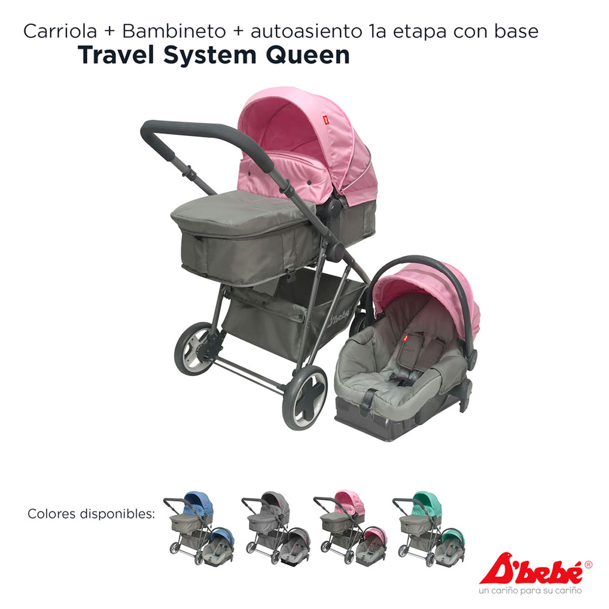 Foto 7 | Carriola D Bebe Queen Portabebe Base De Carro Bambineto