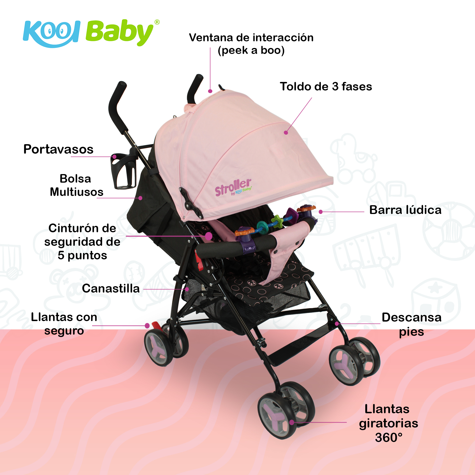 Foto 6 pulgar | Carriola de Bastón Kool Baby Plegable Car-104 Rosa