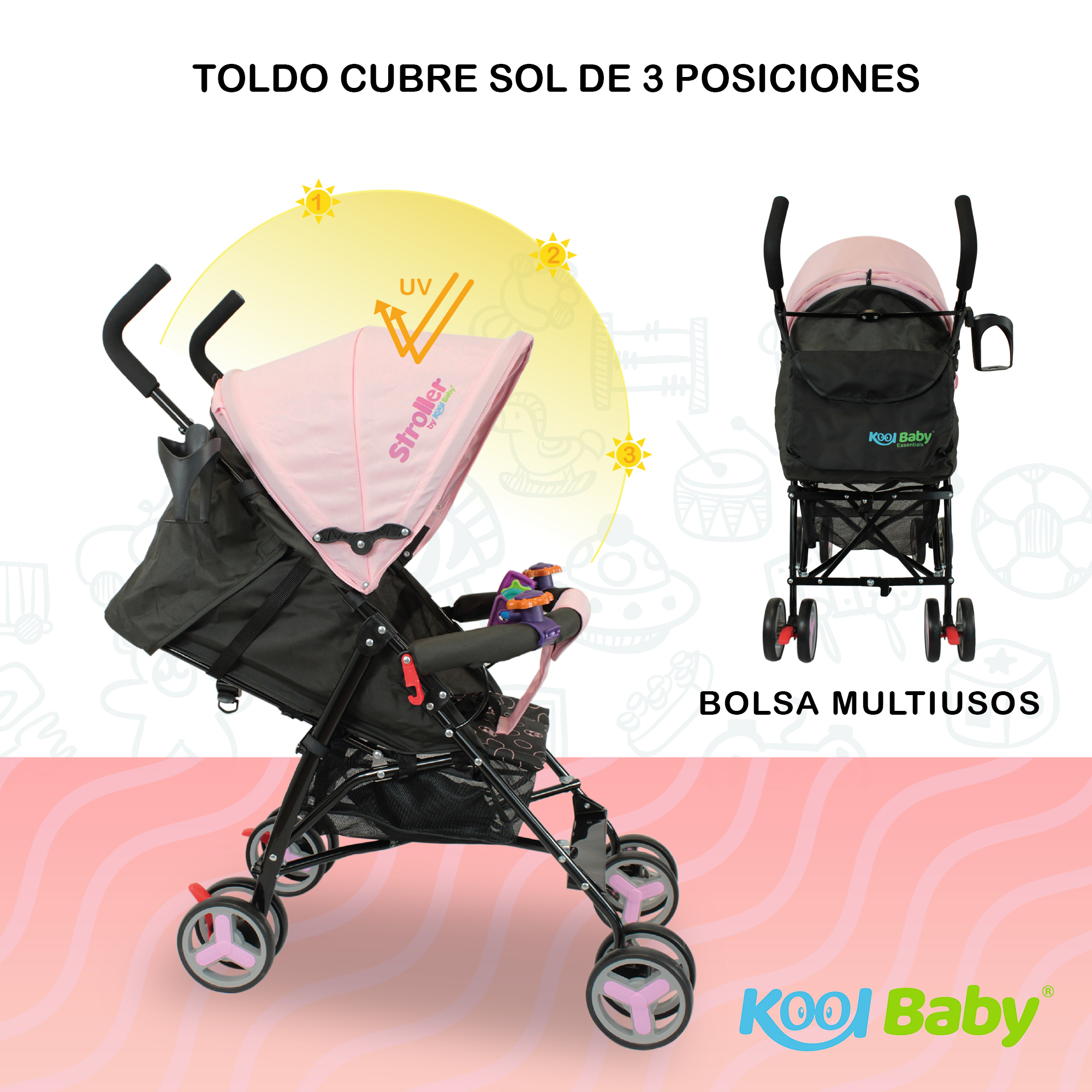 Foto 7 | Carriola de Bastón Kool Baby Plegable Car-104 Rosa