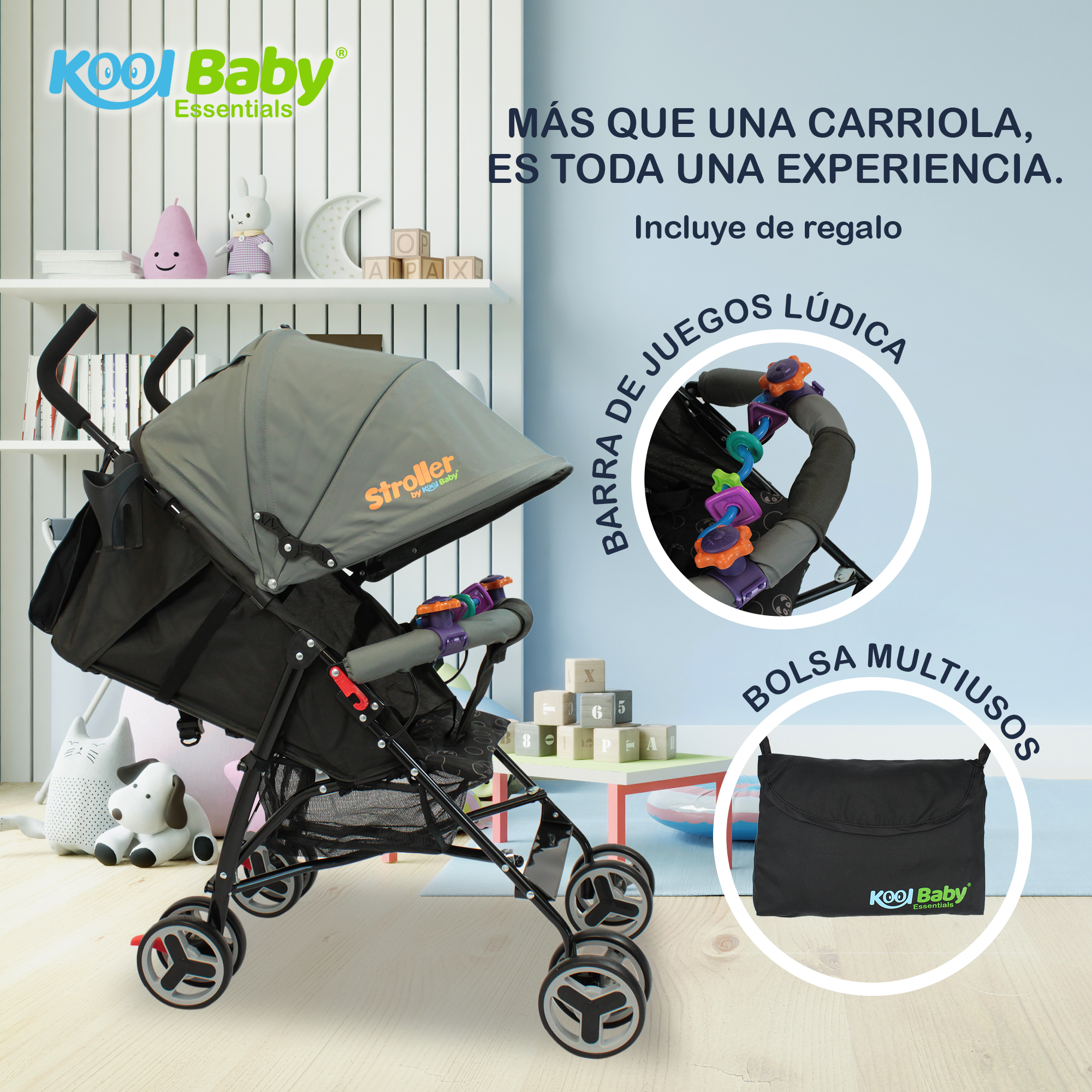 Foto 5 | Carriola Kool Baby CAR-104 color Gris de Bastón Plegable para Bebé