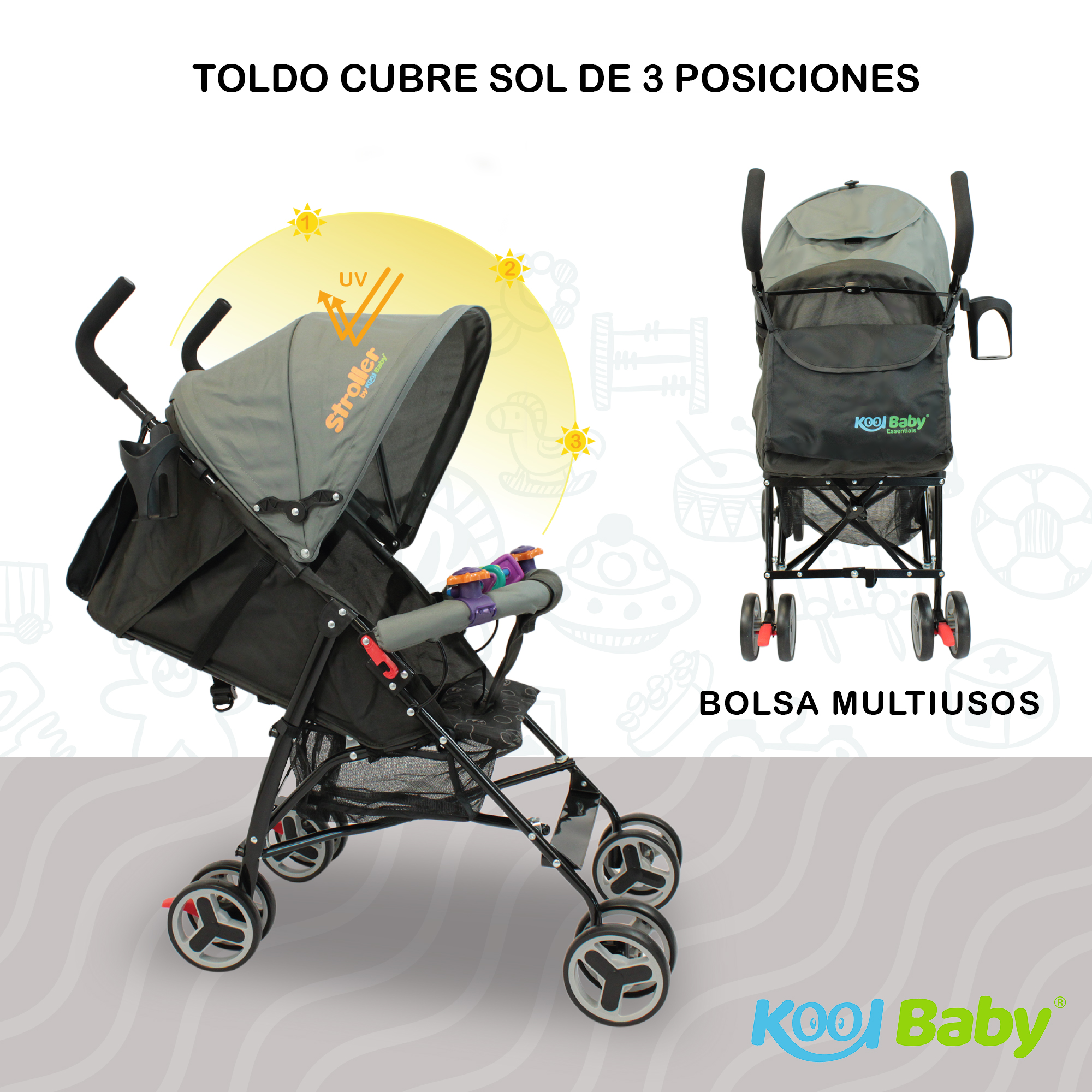 Foto 9 pulgar | Carriola Kool Baby CAR-104 color Gris de Bastón Plegable para Bebé