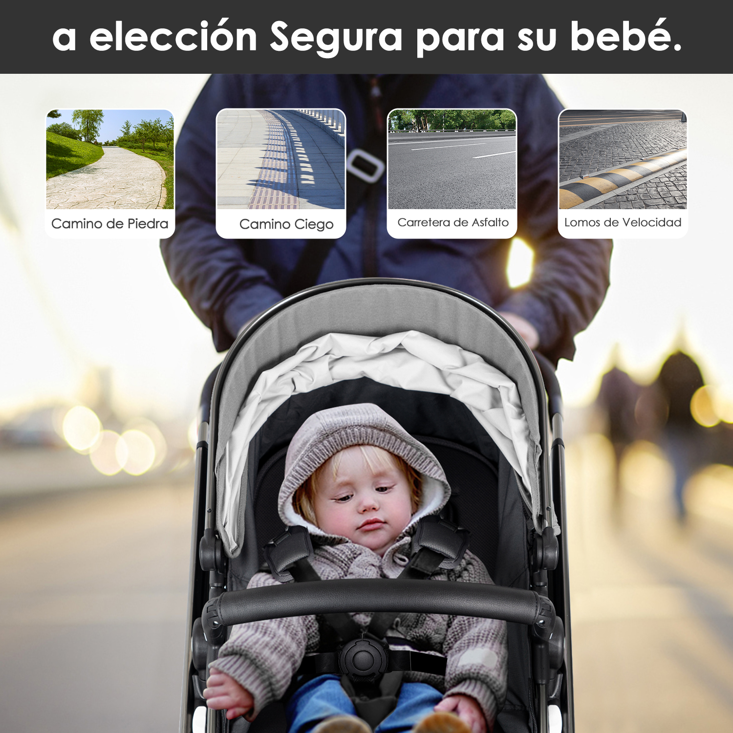 Foto 6 | Carriola para Bebé Sangkee 4 en 1 con Asiento Ajustable y Amortiguadores Multi Posición Gris