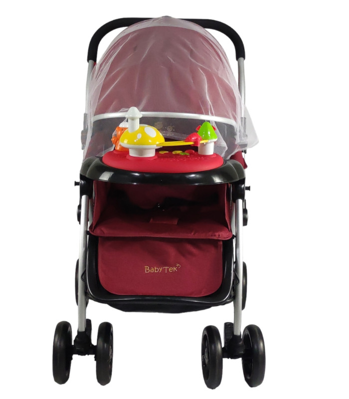 Foto 5 | Carriola Reversible con Tablero Baby Tek 3 Posiciones de Reclinado Toldo Plegable color Rojo