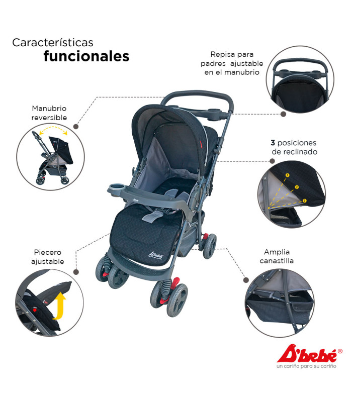 Foto 3 pulgar | Carriola D´Bebé Travel System Reversible color Gris