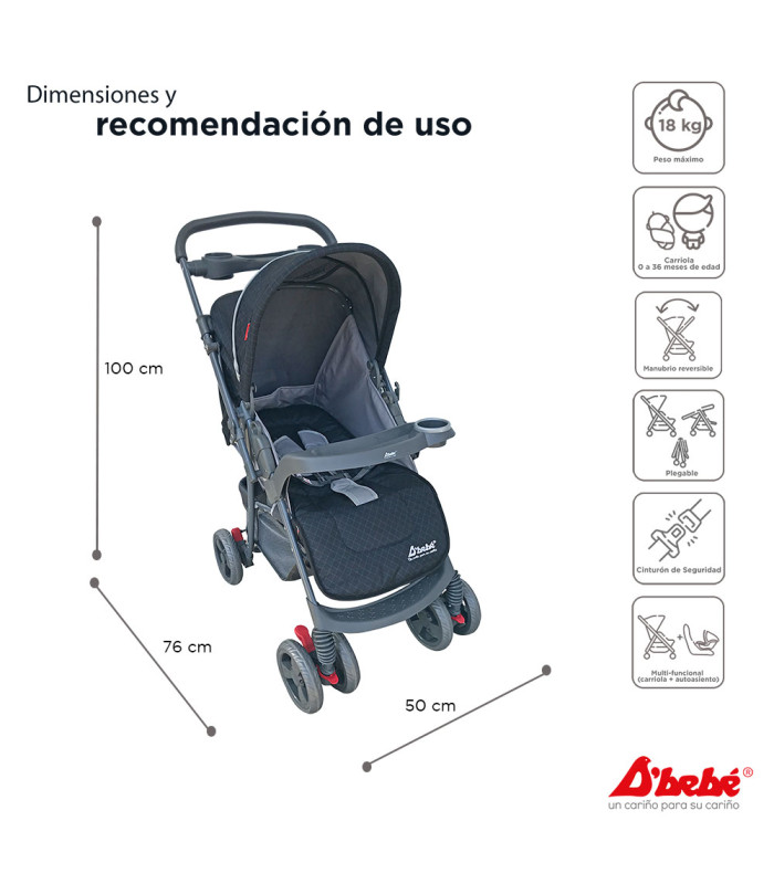 Foto 5 pulgar | Carriola D´Bebé Travel System Reversible color Gris