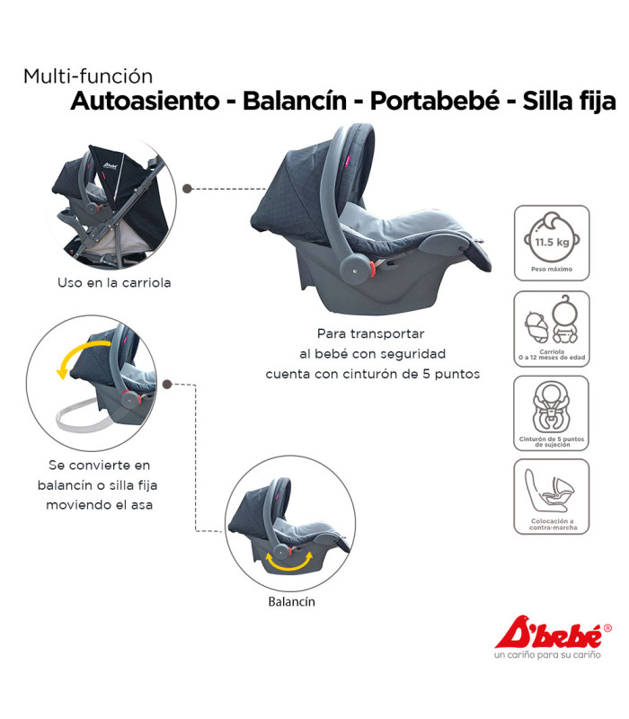 Foto 7 pulgar | Carriola D´Bebé Travel System Reversible color Gris