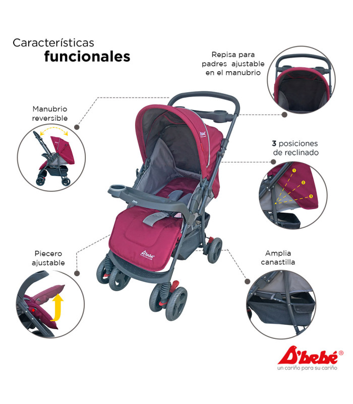 Foto 3 pulgar | Carriola Travel System D´Bebé Reversible color Rosa