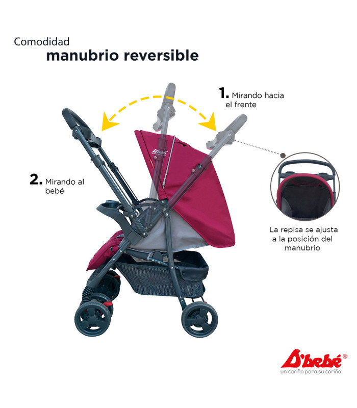 Foto 4 pulgar | Carriola Travel System D´Bebé Reversible color Rosa