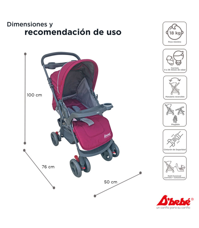 Foto 5 pulgar | Carriola Travel System D´Bebé Reversible color Rosa
