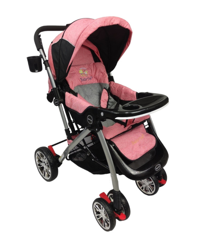 Carriola Reversible BABY TEK S-A-PINK color Rosa con Tablero Reclinado Frenos Portavaso