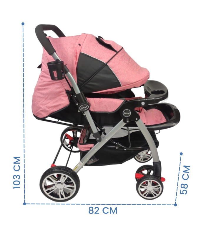 Foto 5 pulgar | Carriola Reversible BABY TEK S-A-PINK color Rosa con Tablero Reclinado Frenos Portavaso