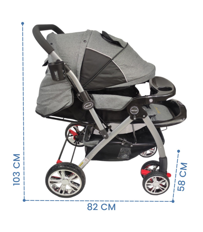 Foto 4 | Carriola Reversible BABY TEK S-A-GREY color Gris con Tablero Reclinado Frenos Portavasos