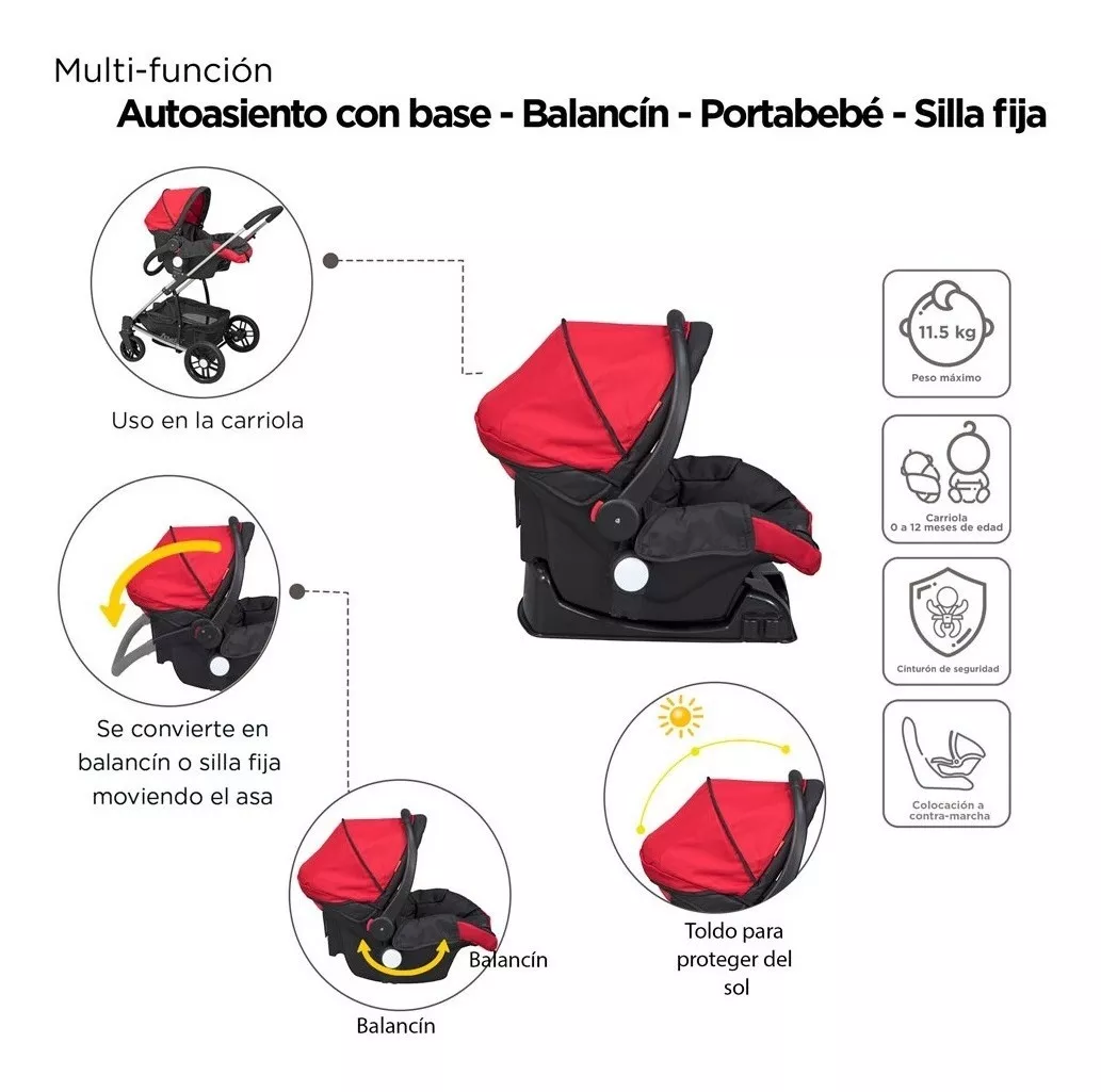 Foto 7 | Carriola D'bebé Travel System Crown color Rojo