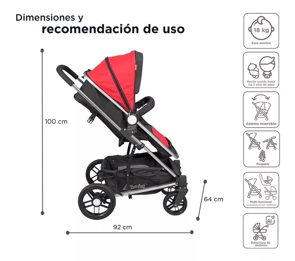 Foto 8 | Carriola D'bebé Travel System Crown color Rojo