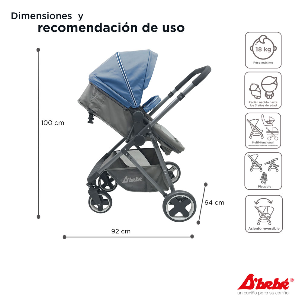 Foto 6 pulgar | Carriola D'bebé Travel System Queen Azul