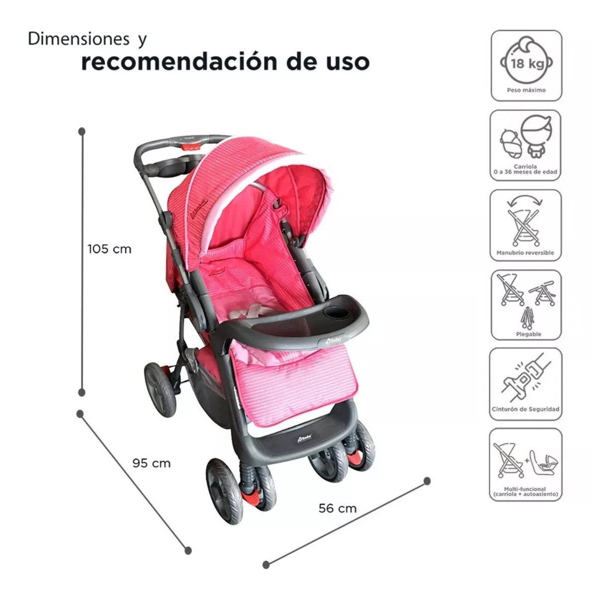 Foto 5 | Carriola D'bebé Travel System Aventura color Rosa