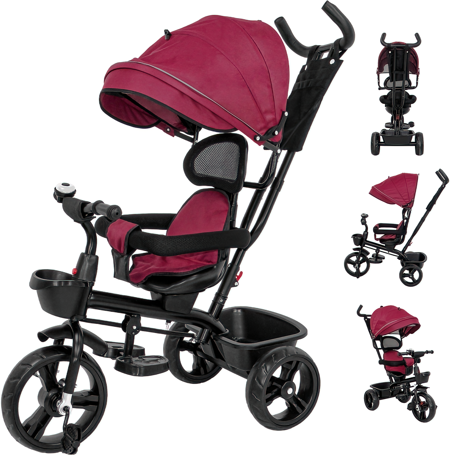 Foto 3 pulgar | Triciclo/Bicicleta/Carriola Little Monkey mkz-Tricininovin color Vino para Bebés de 2-6 Años