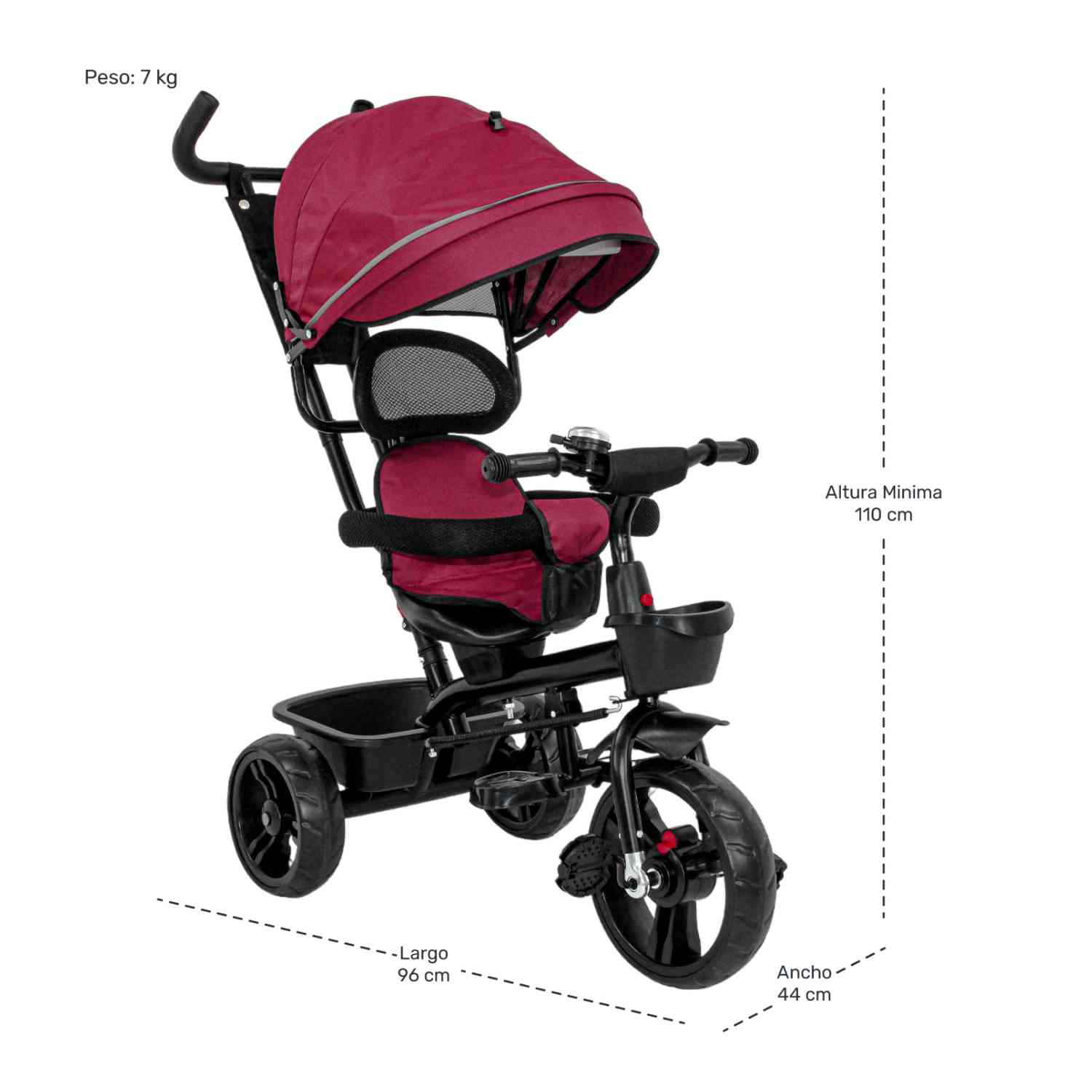 Foto 9 pulgar | Triciclo/Bicicleta/Carriola Little Monkey mkz-Tricininovin color Vino para Bebés de 2-6 Años
