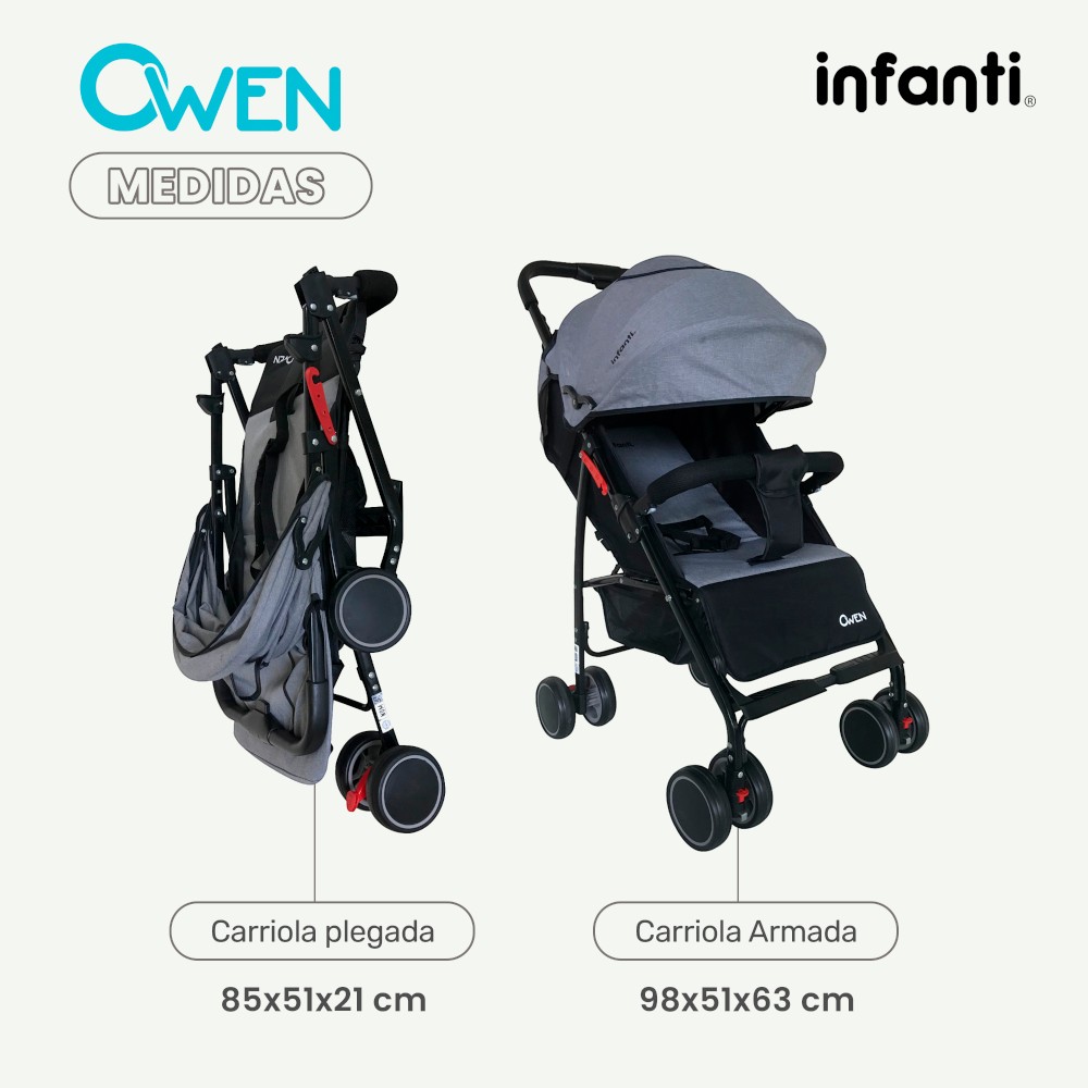 Foto 7 pulgar | Carriola Owen Infanti Compacta y Plegable Gris