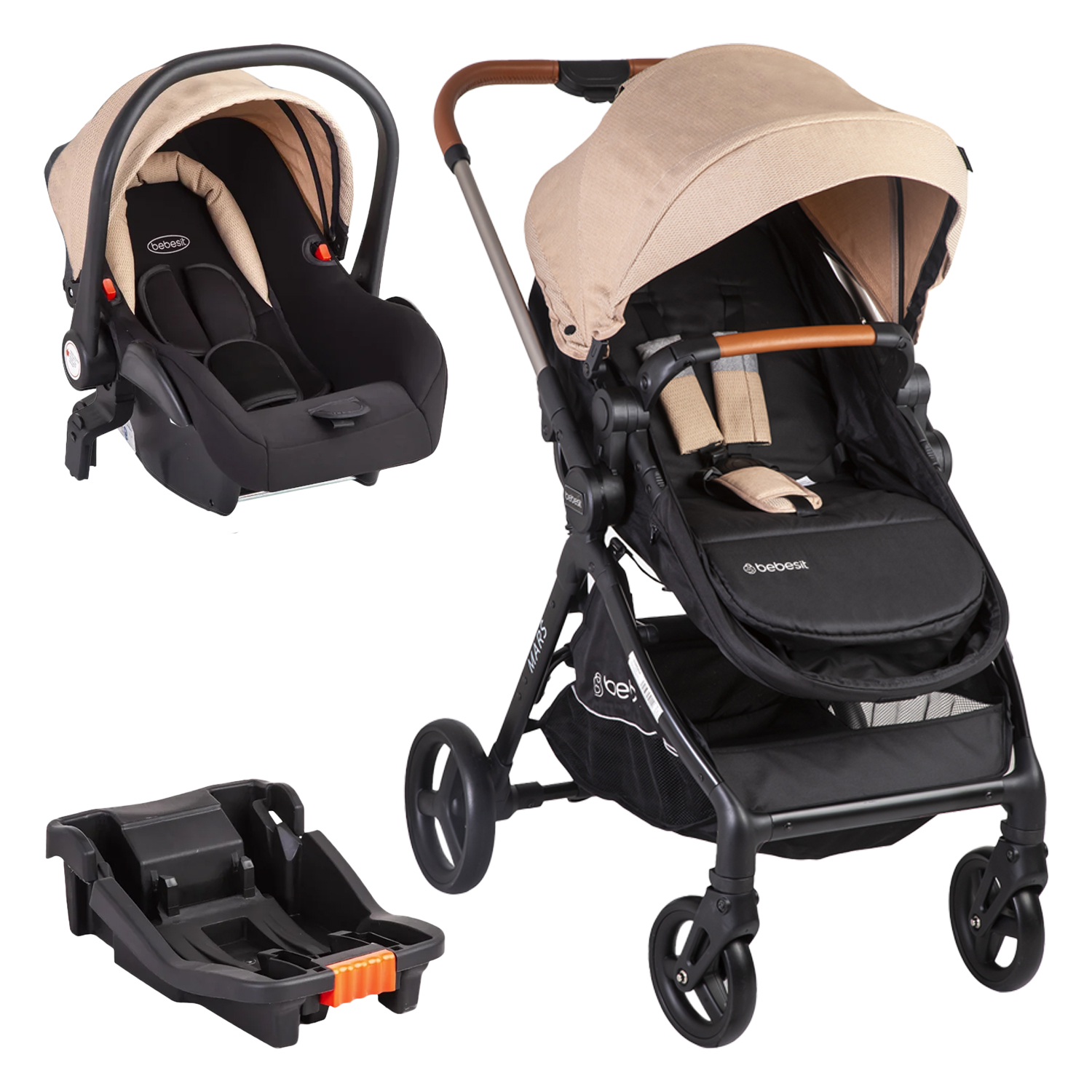 Carriola Portabebe Bebesit Mars Lx Carriola Baston Plegable Color Beige