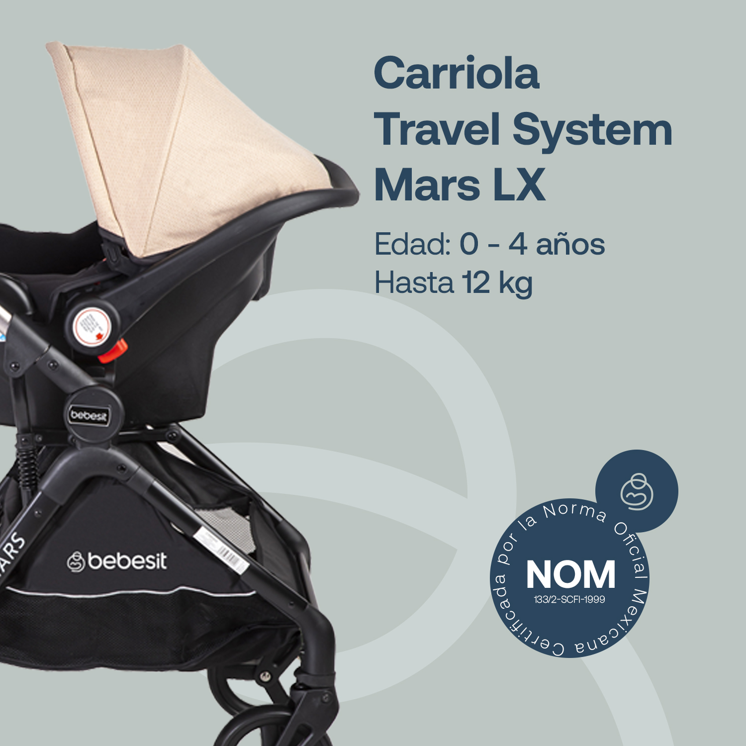 Foto 2 | Carriola Portabebe Bebesit Mars Lx Carriola Baston Plegable Color Beige